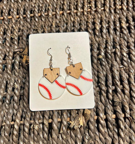 Baseball Earrings, Hanging homeplate Baseball Earring Game day earrings Softball