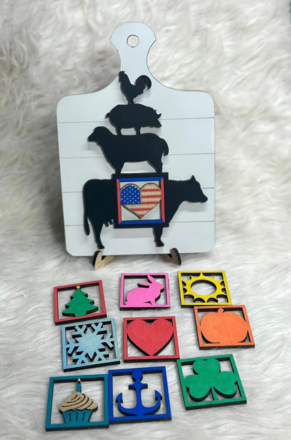 Interchangeable cutting board decor