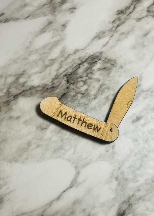 Personalized wooden pocket knife/kids play/ wood knife/Easter basket filler